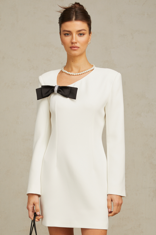 Colette white bowknot asymmetric mini dress