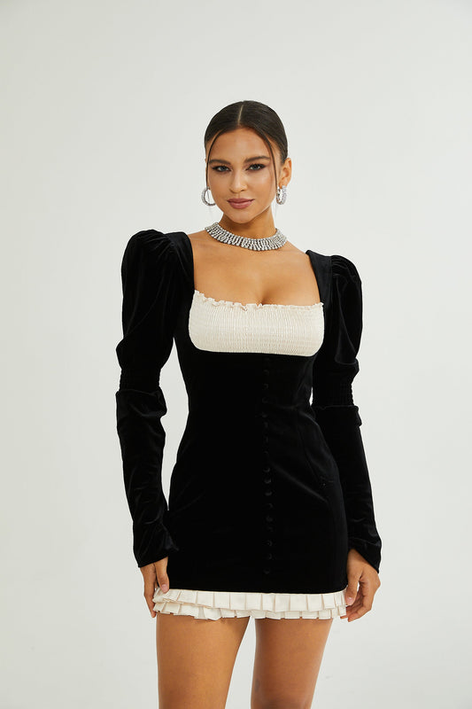 Coralie long-sleeved velvet mini dress
