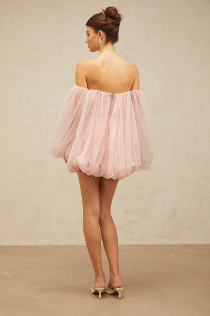 Avril layered bubble tulle mini dress in Pink