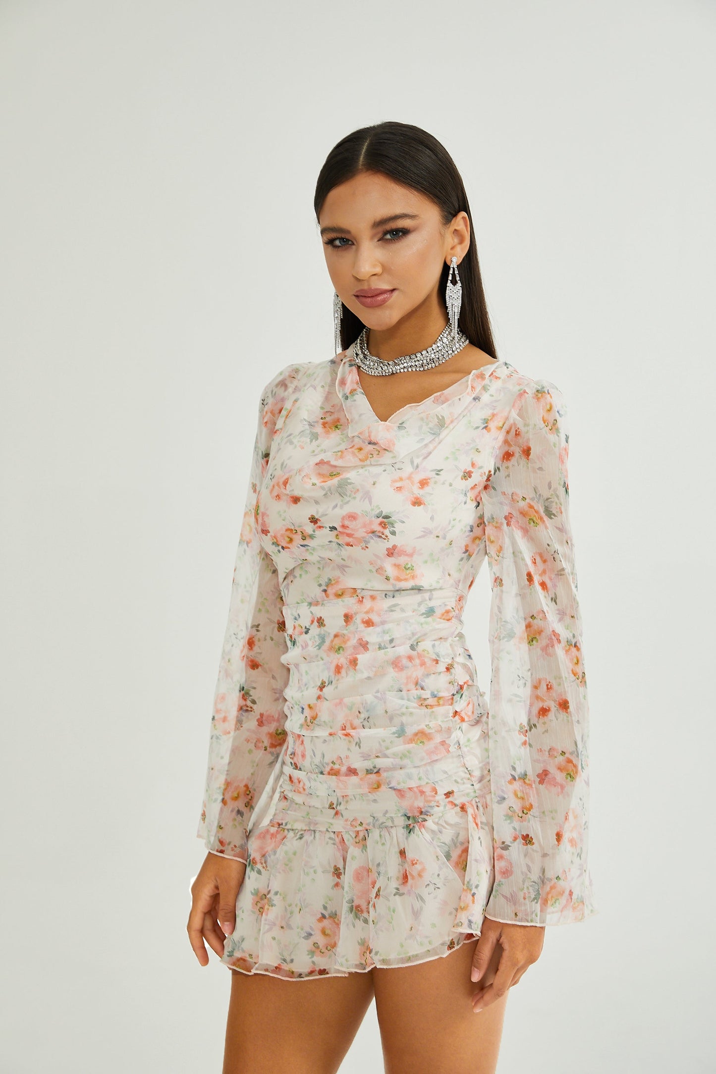 Hermine floral print long sleeves mini dress