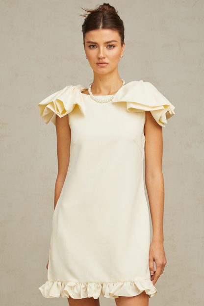 Constance white bow ruffled mini dress