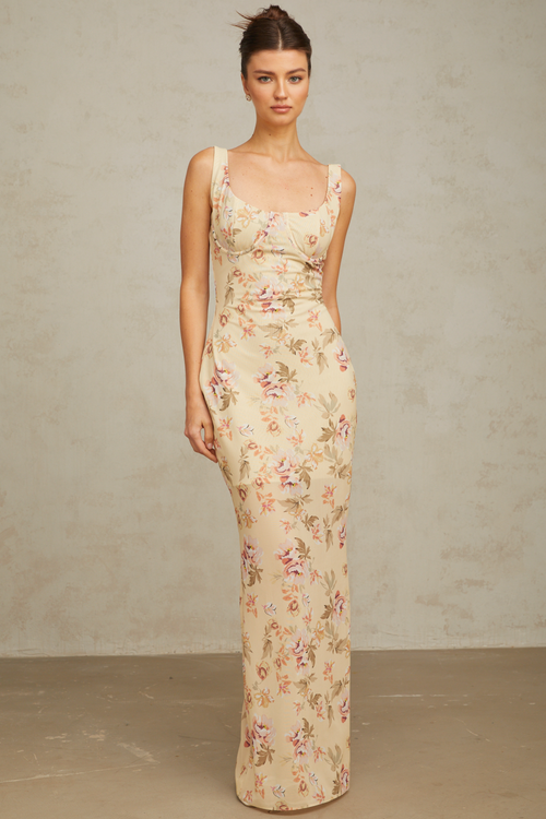 Alizée yellow floral-print sleeveless maxi dress
