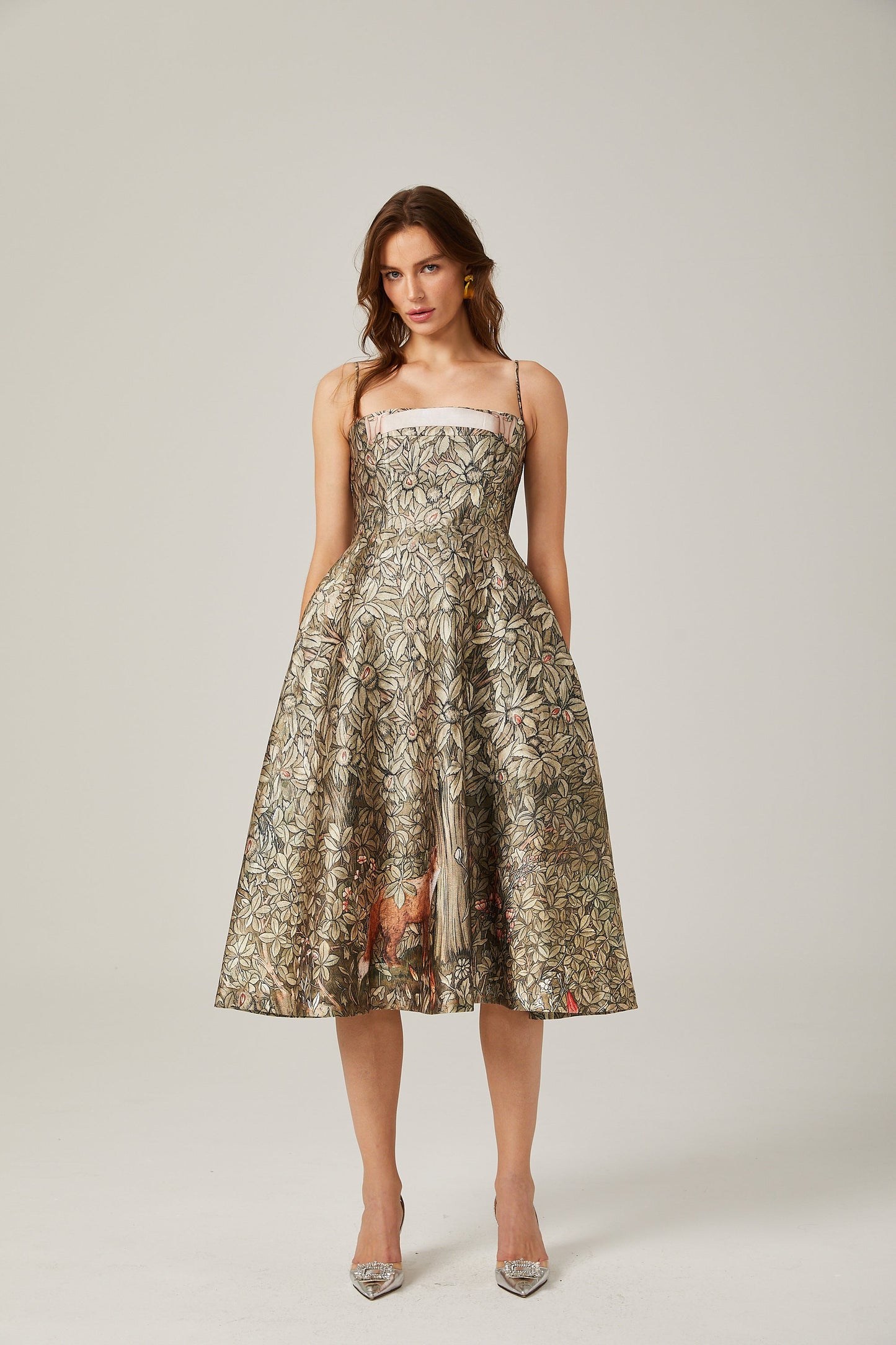 Claudia green jungle-print midi dress