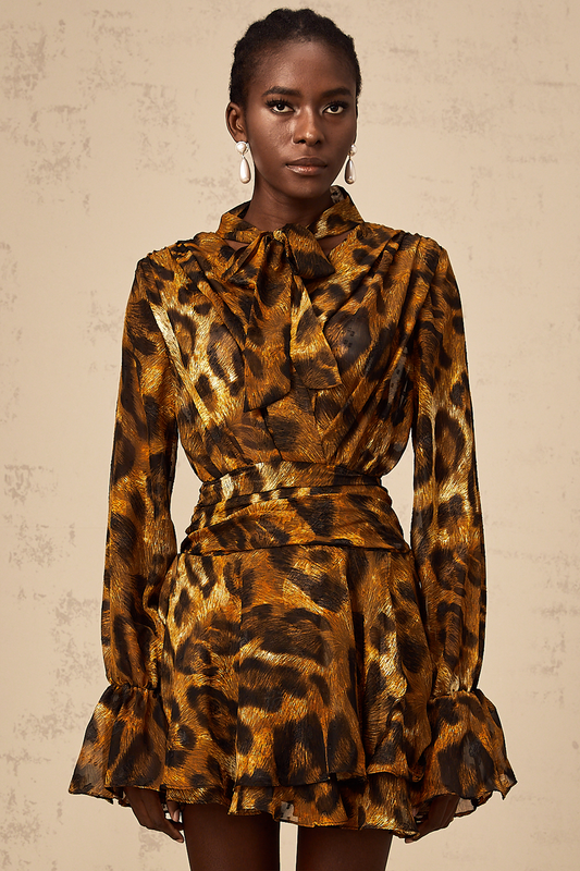 Alizée brown leopard-print flounce mini dress