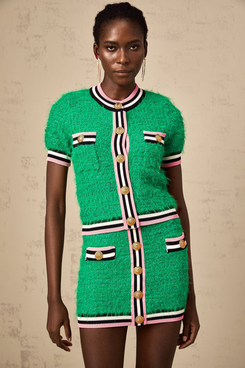 Camille green knitted top & skirt matching set