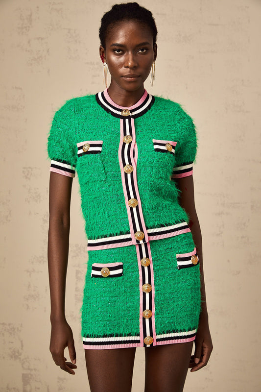Camille green knitted top & skirt matching set