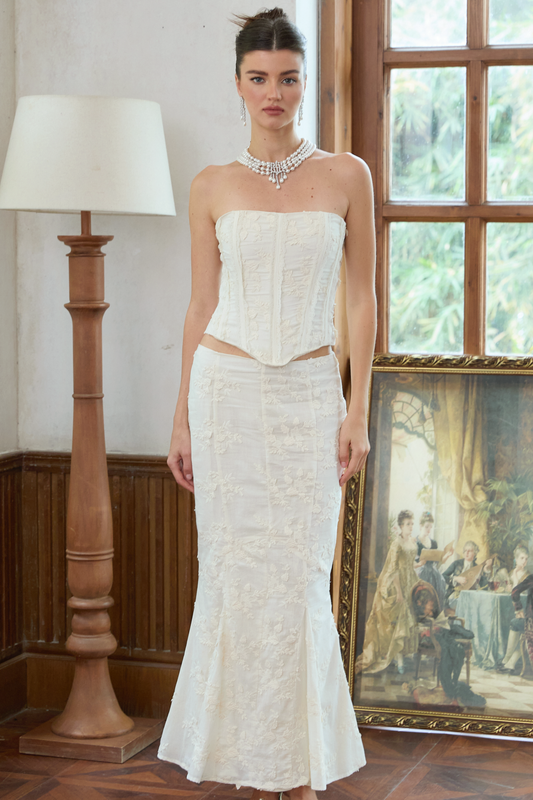 Margot white embroidered top & skirt matching set