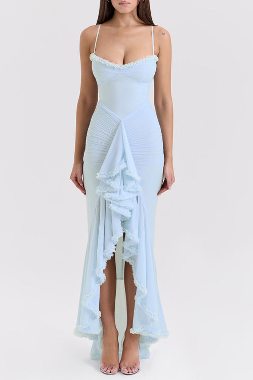 Viviane ruffle draped maxi dress in Blue