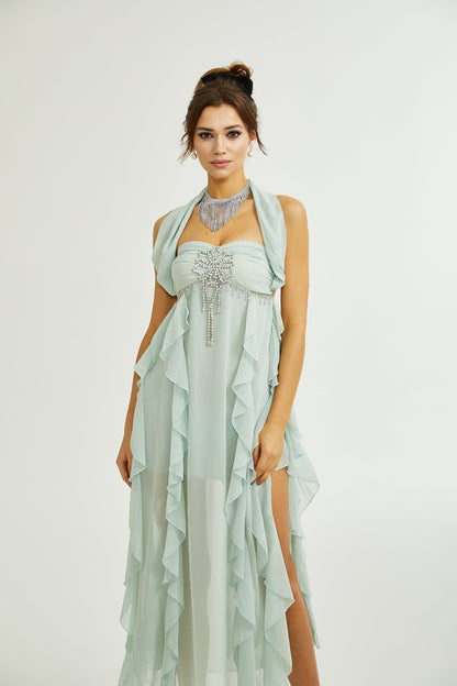 Salilah embellished ruffled midi dress (US Only)