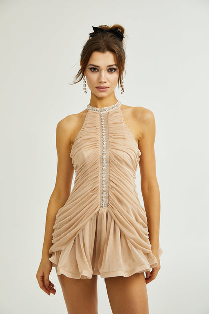 Dana embellished ruched mini dress