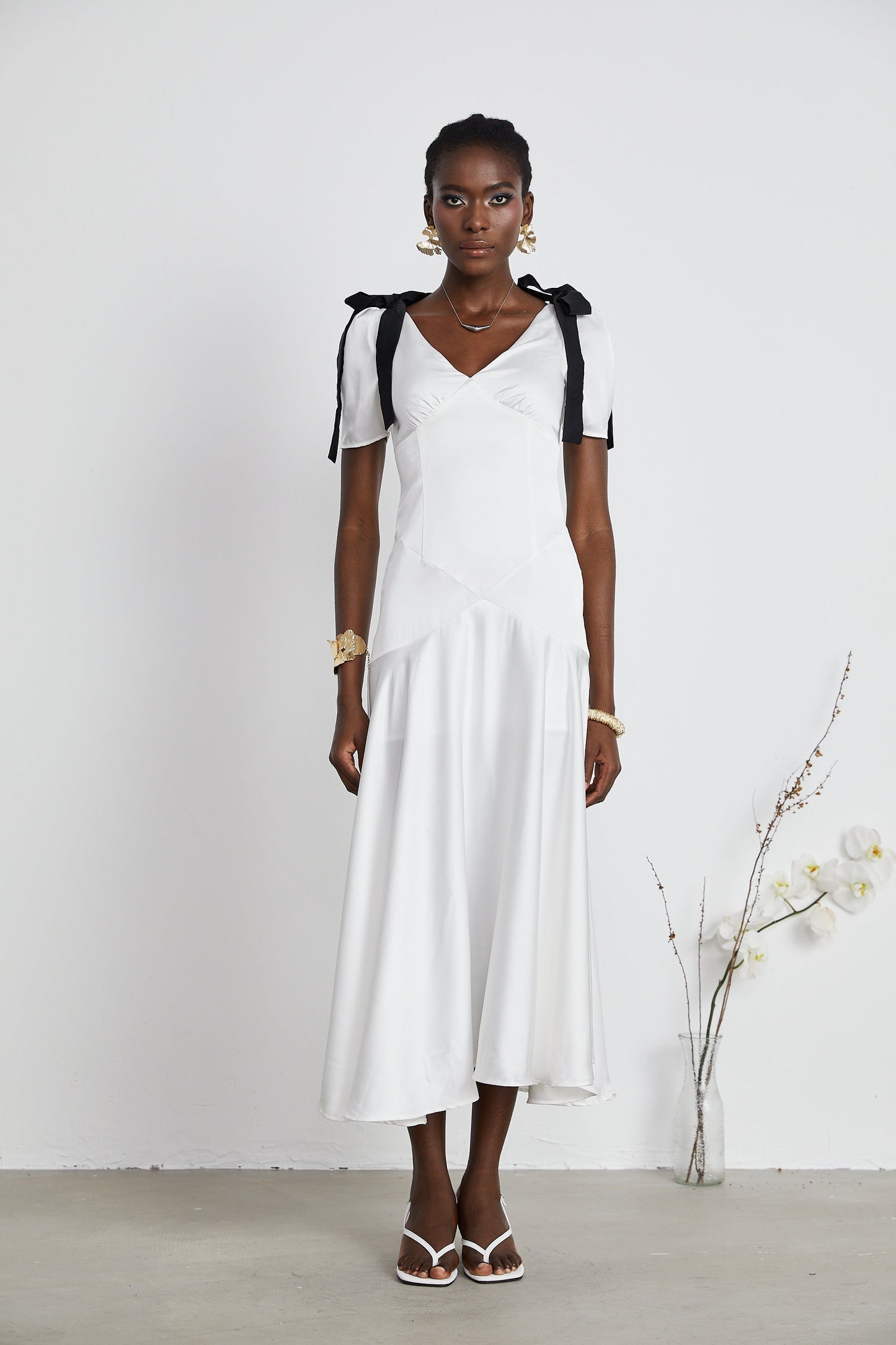Cyrielle ribbon-detail puff-sleeve maxi dress