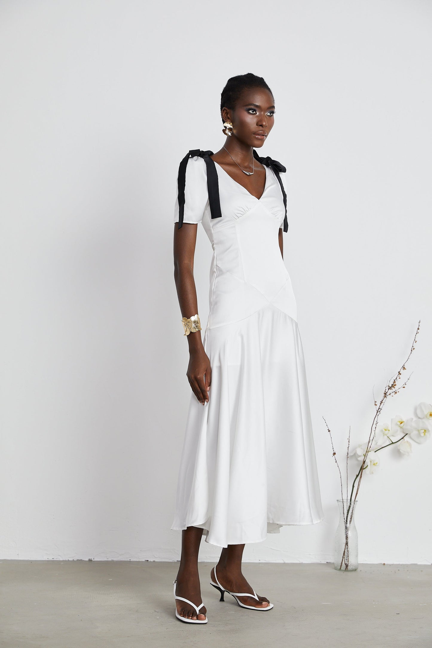 Cyrielle ribbon-detail puff-sleeve maxi dress
