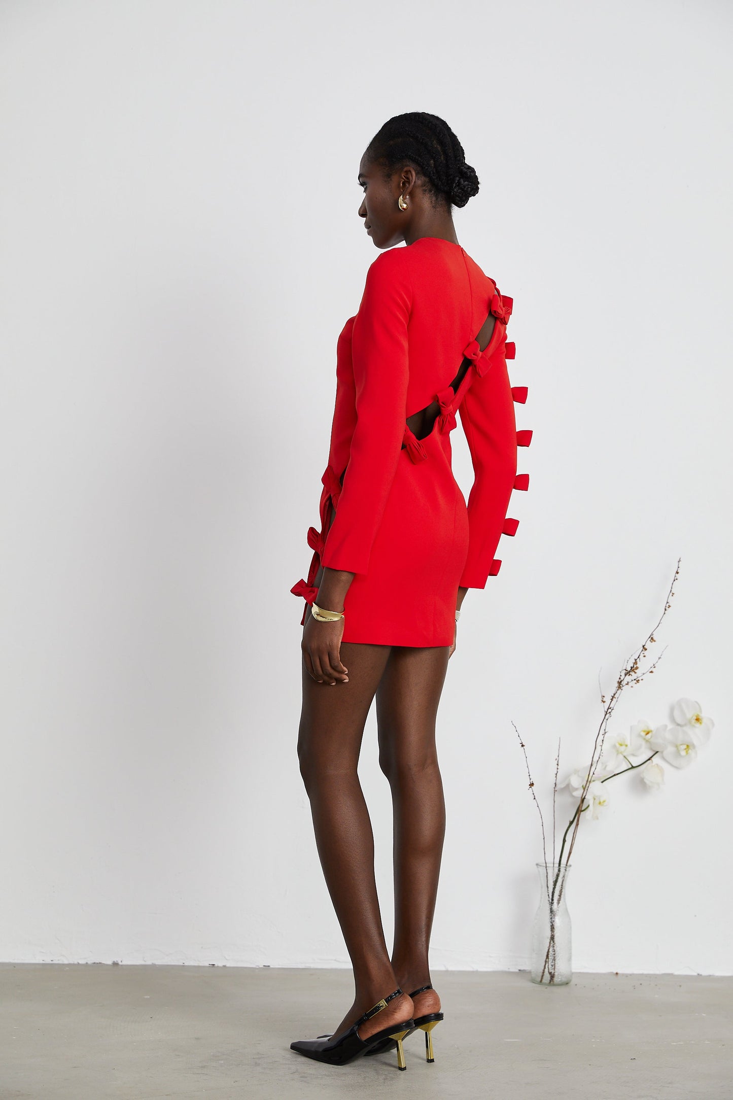 Sasha bow-detail cut-out dress (US Only)
