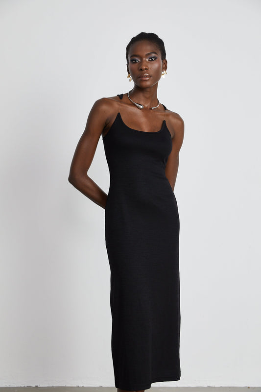 Madeleine invisible-strap ribbed maxi dress