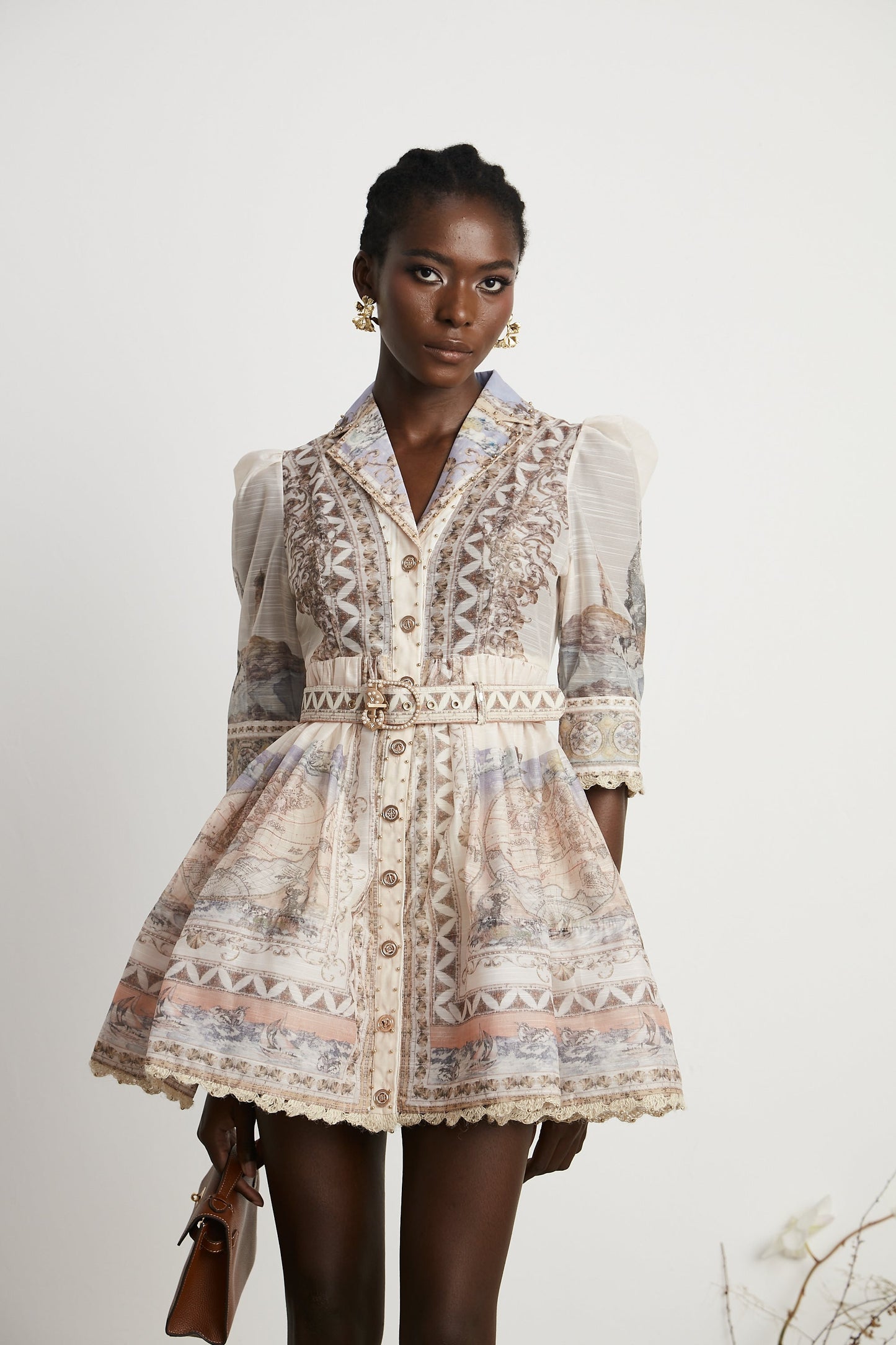 Joséphine belted V-neck mini dress