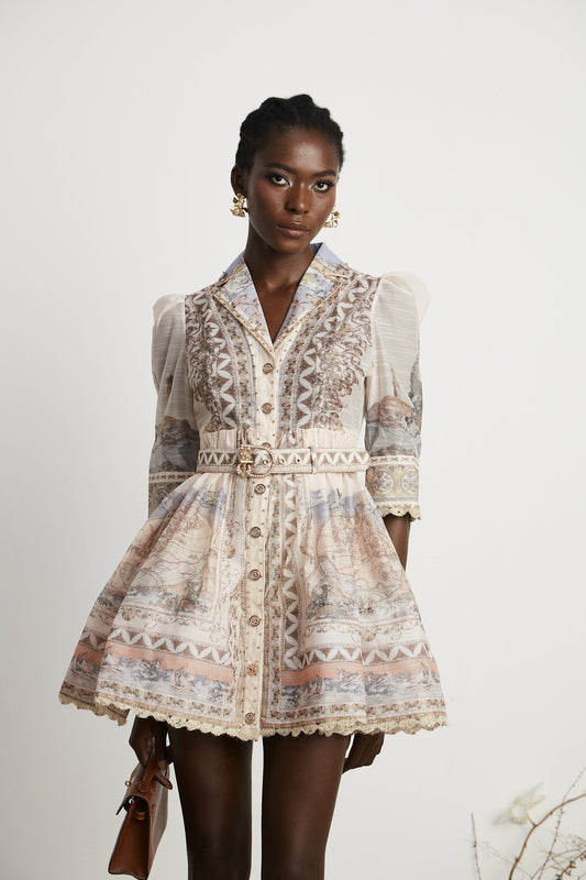 Joséphine belted V-neck mini dress