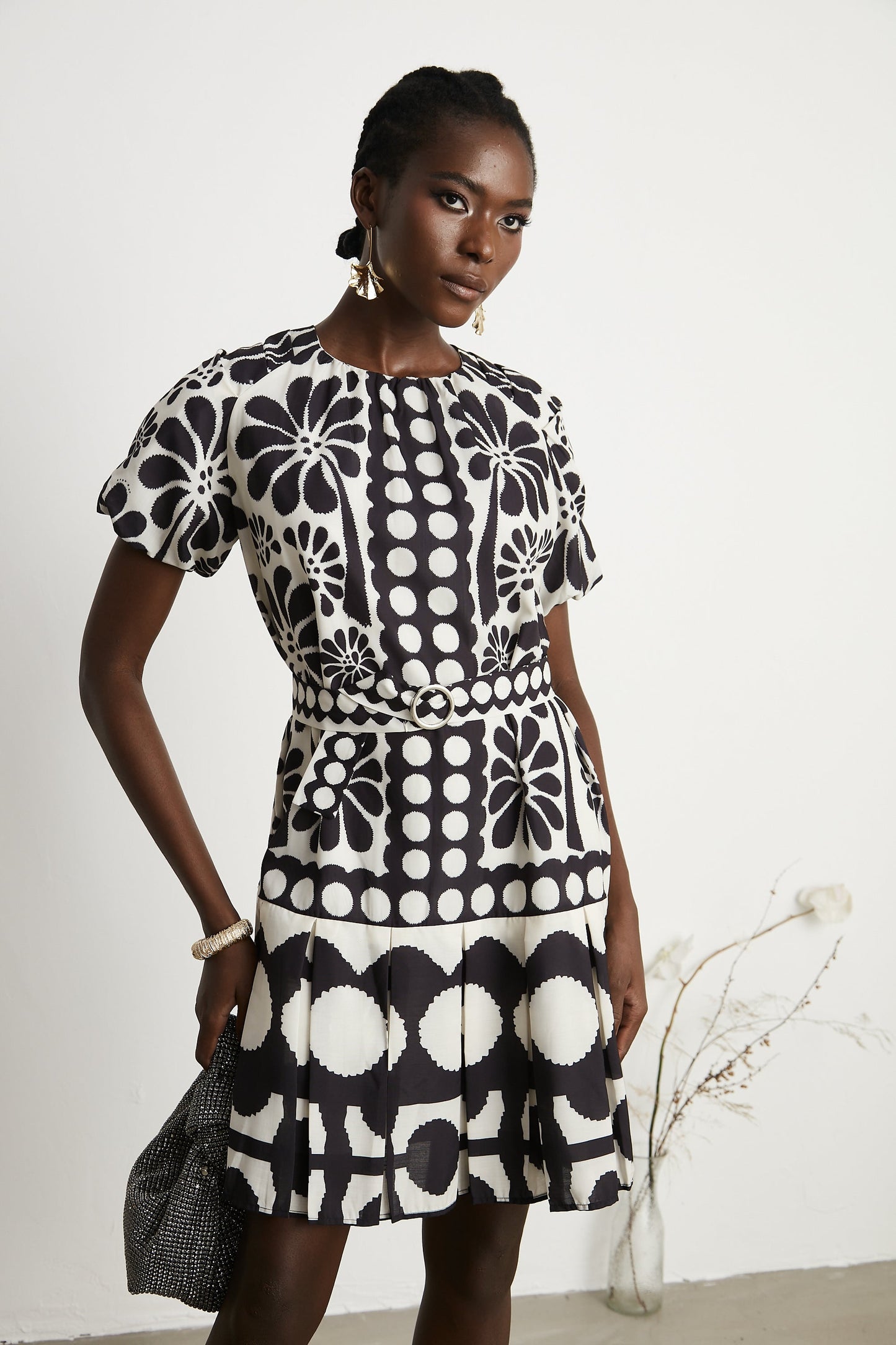 Émeline pattern-print belted mini dress (US Only)
