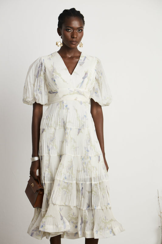 Ariane V-neck tiered-ruffled midi dress (US Only)