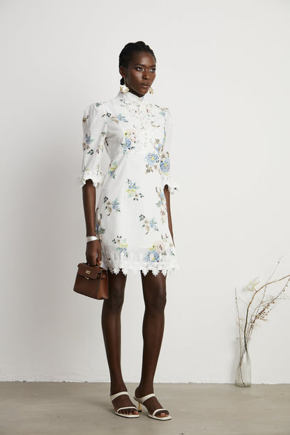 Marivel floral-print lace-trim mini dress (US Only)