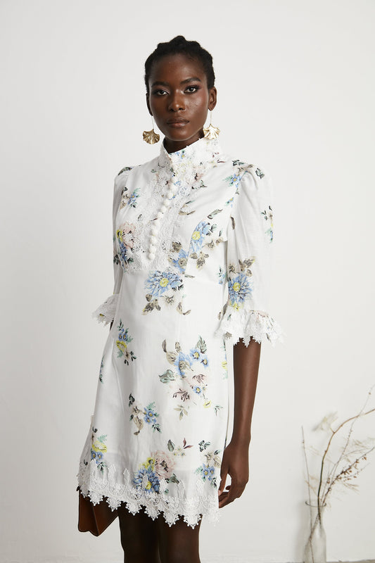Marivel floral-print lace-trim mini dress (US Only)