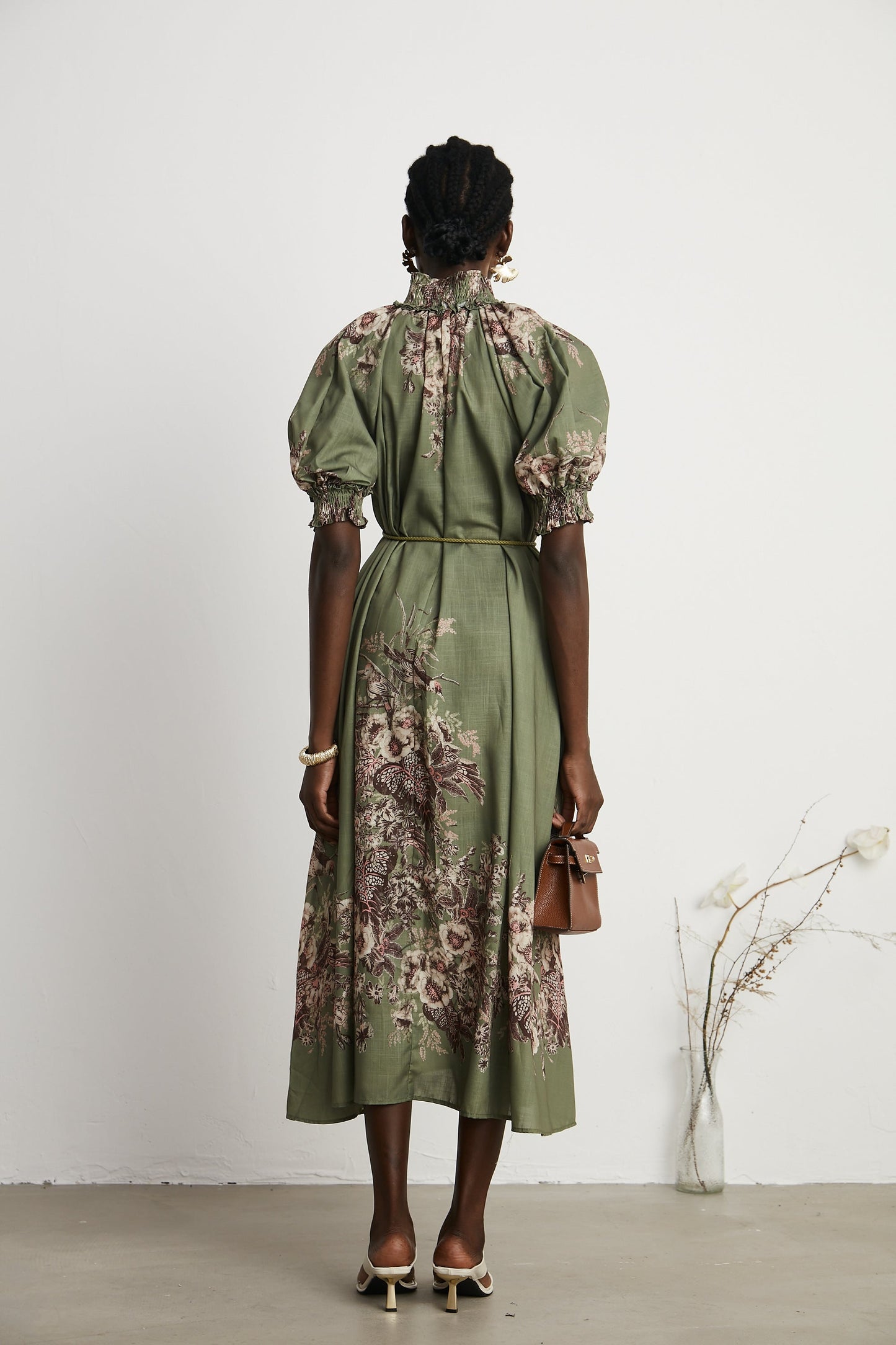 Pascale belted floral-print ramie midi dress