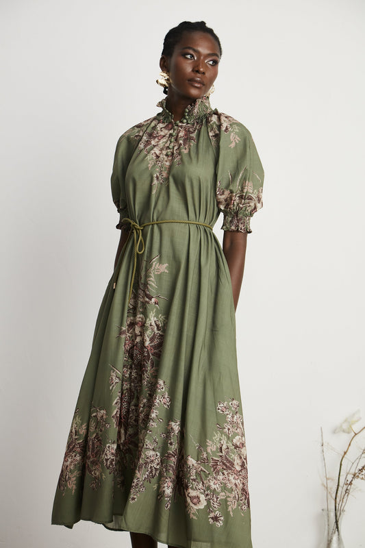 Pascale belted floral-print ramie midi dress