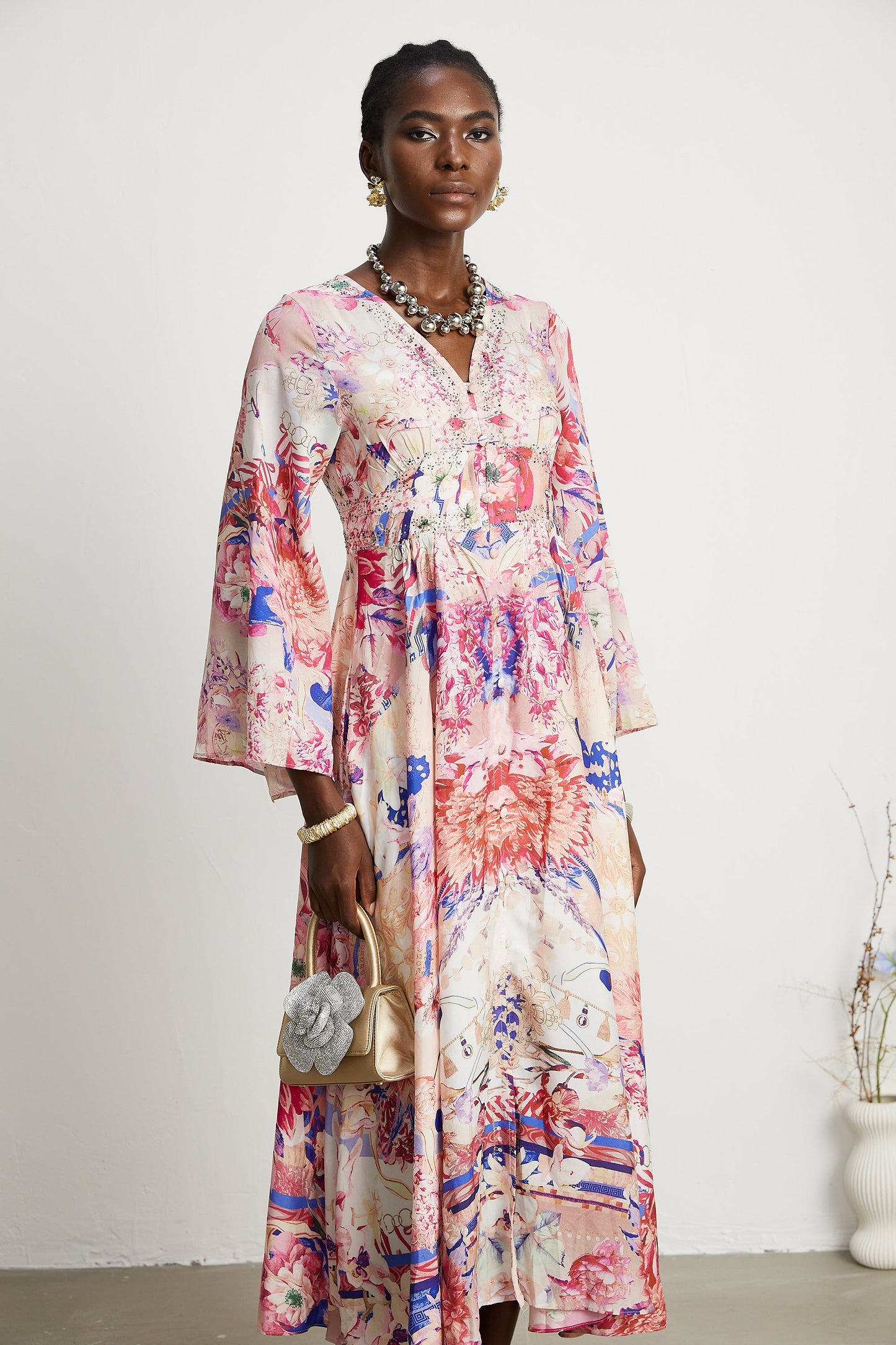 Silvia kimono-sleeve shirring maxi dress (US Only)
