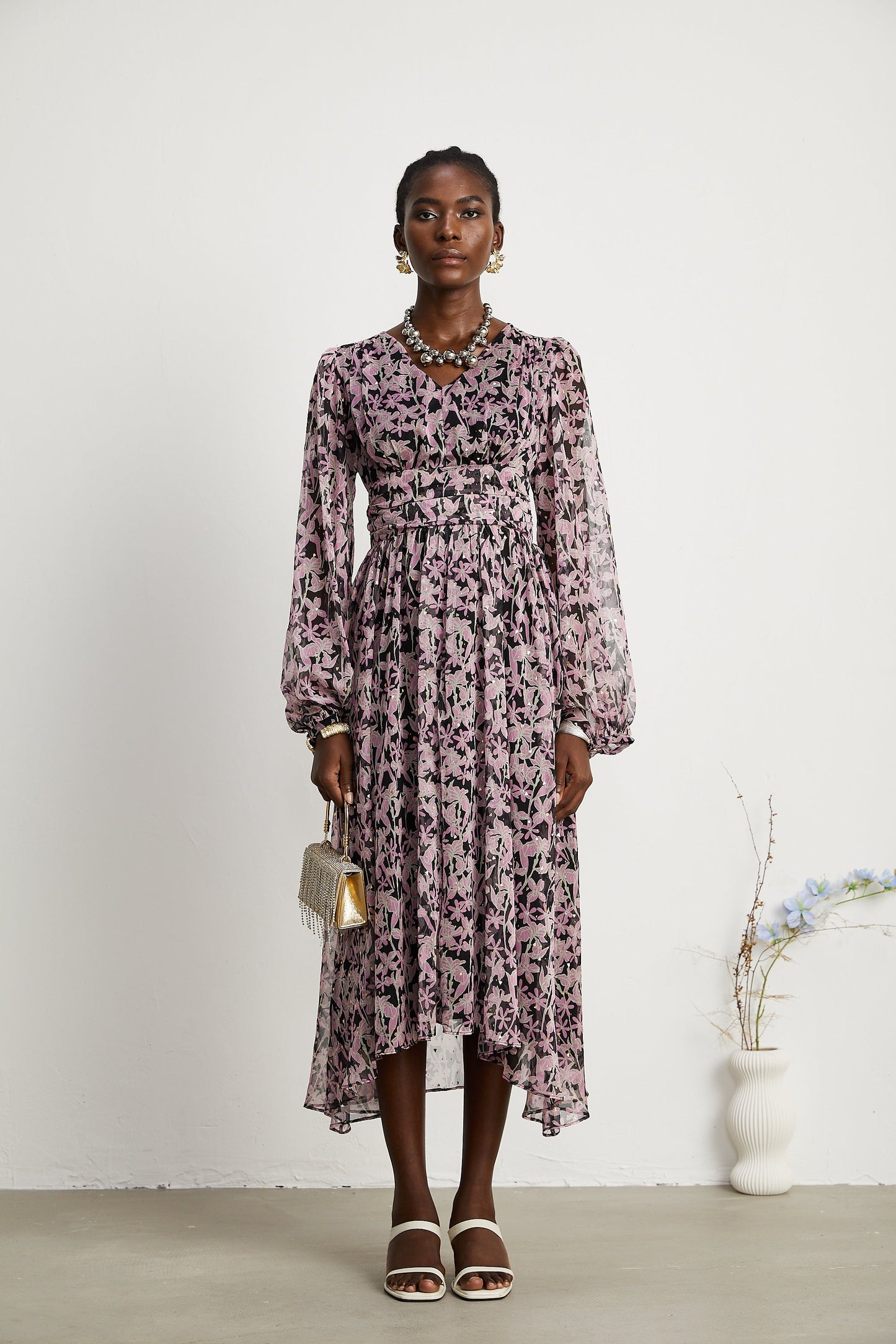 Inès floral-print embellished midi dress (US Only)