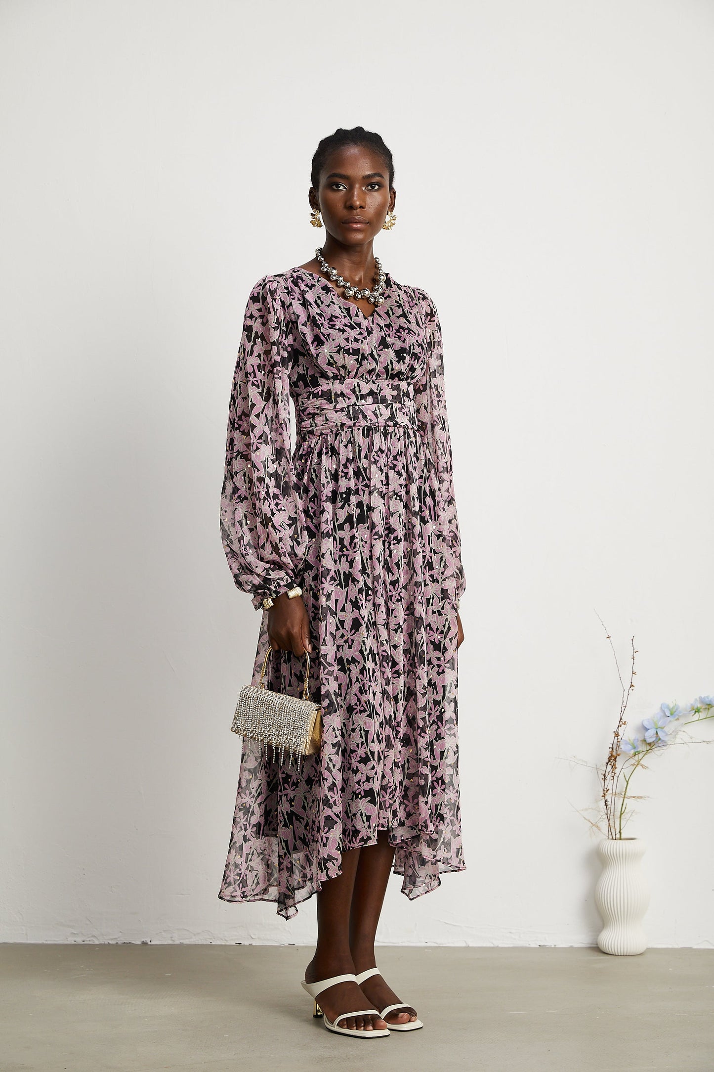Inès floral-print embellished midi dress (US Only)