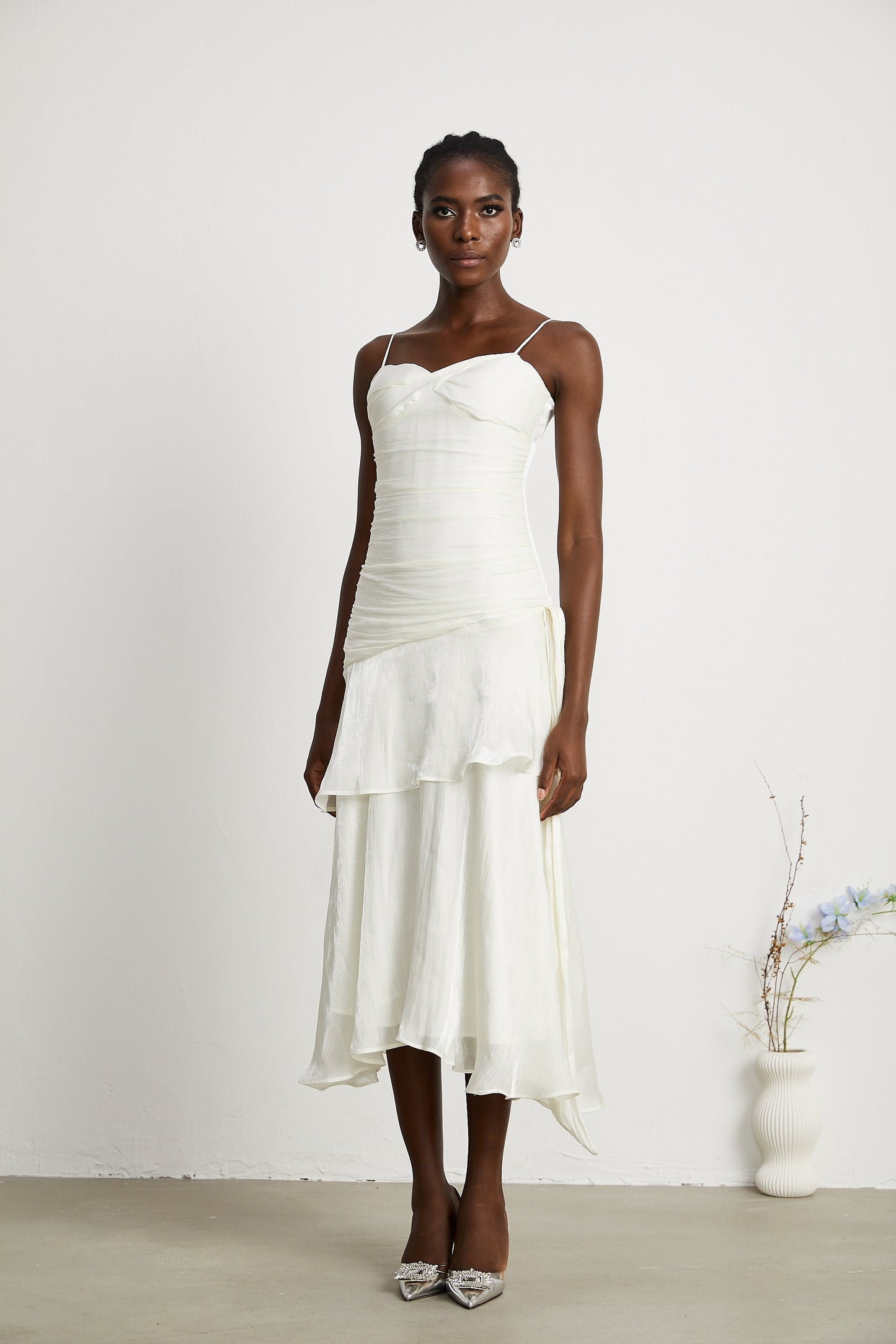 Bérénice layered flounce-hem midi dress (US Only)