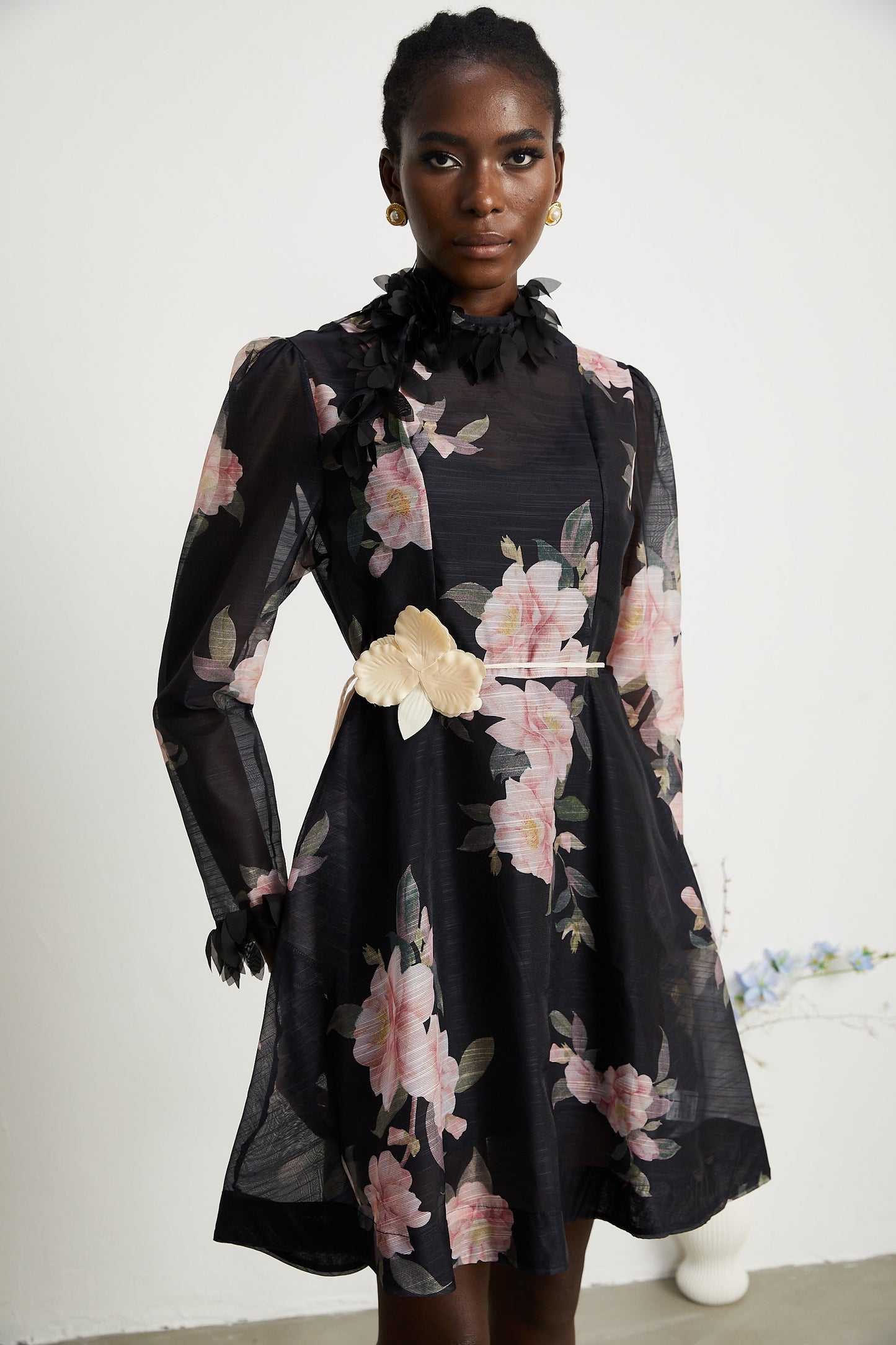Mariah semi-sheer flower mini dress (US Only)