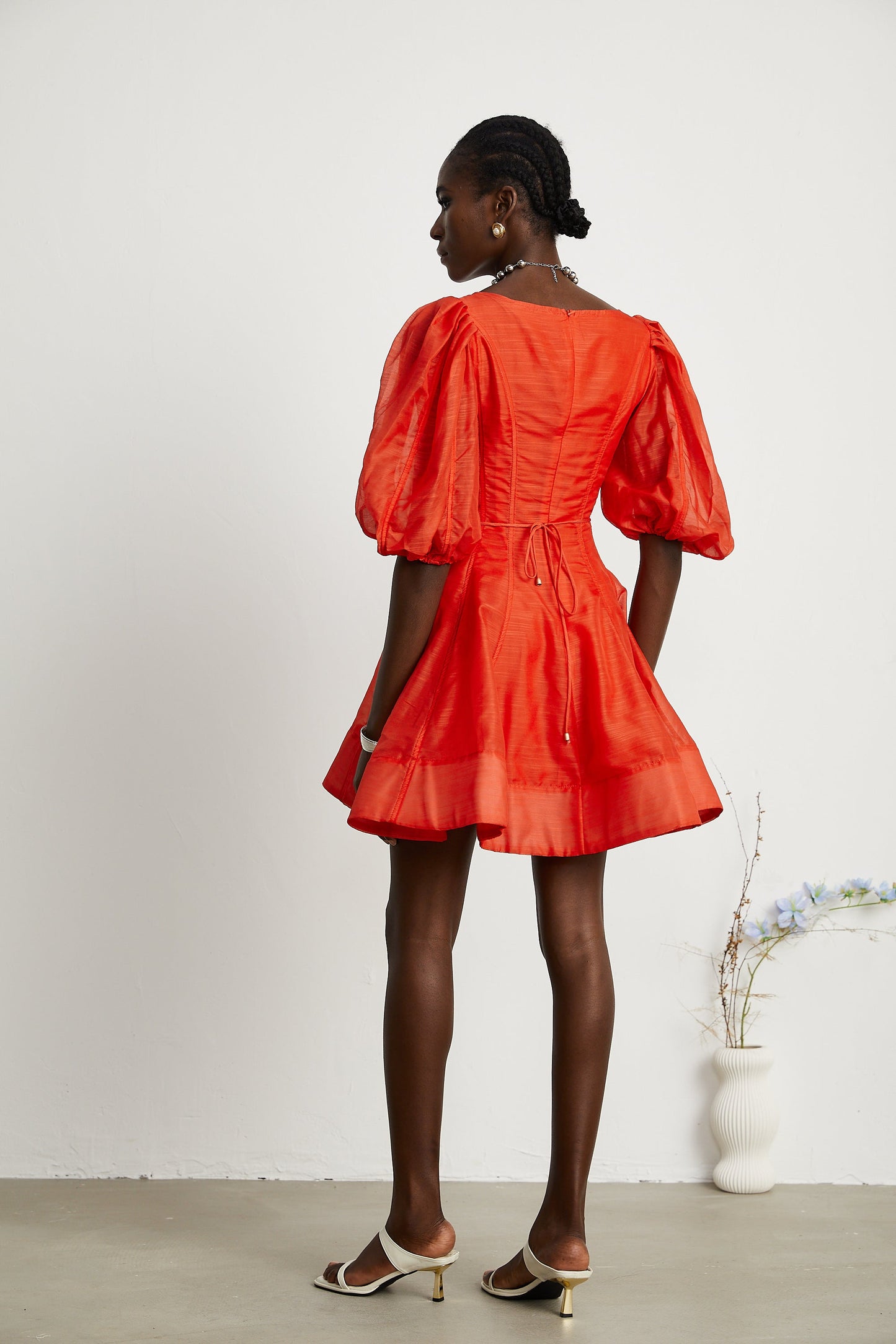 Allie puff-sleeved belted mini dress (US Only)