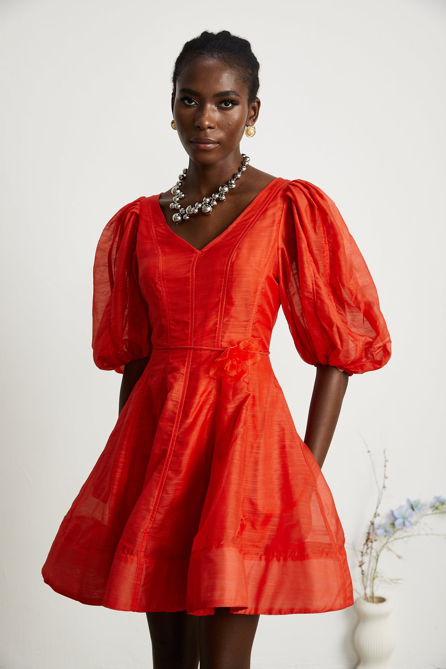 Allie puff-sleeved belted mini dress (US Only)