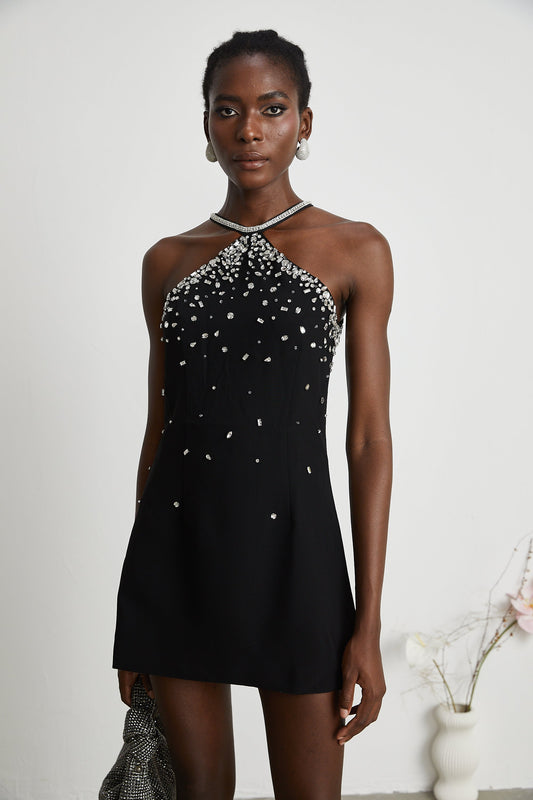 Xanthea black embellished mini dress