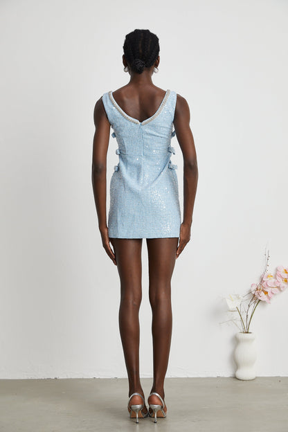 Manon blue tweed sequined mini dress