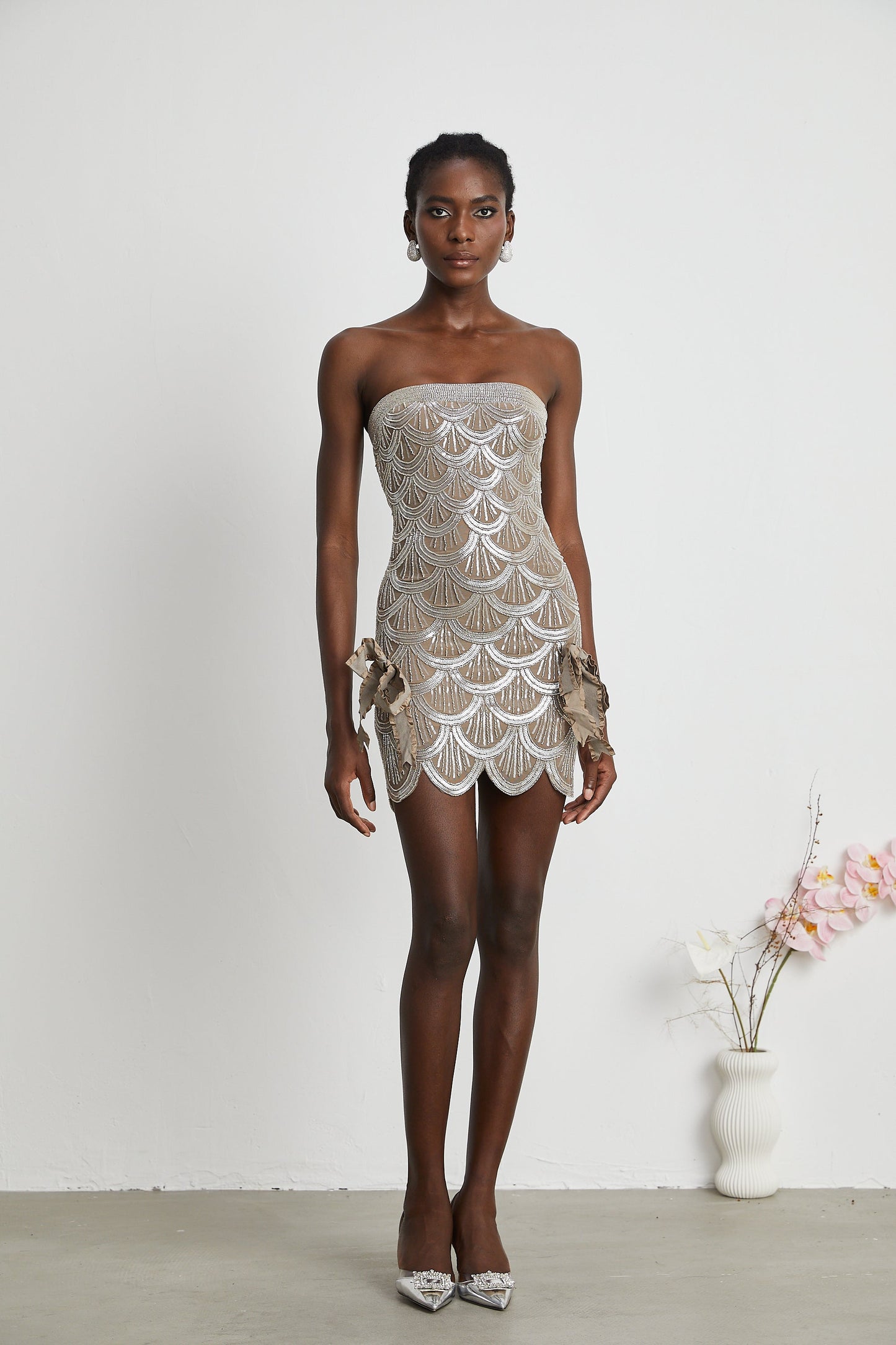 Astrid brown embellished mini dress