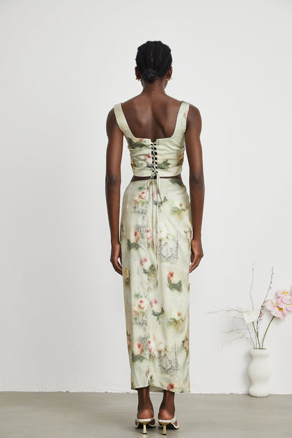 Viviane floral-print top & skirt matching set
