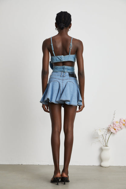 Aurélie bow-detail denim top