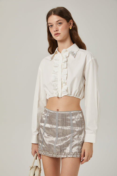 Juliette lace stripes pleated skirt