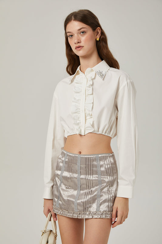Juliette lace stripes pleated skirt