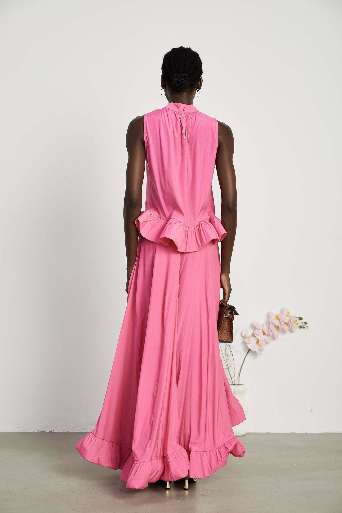 Mathilde pink ruffled top & skirt matching set