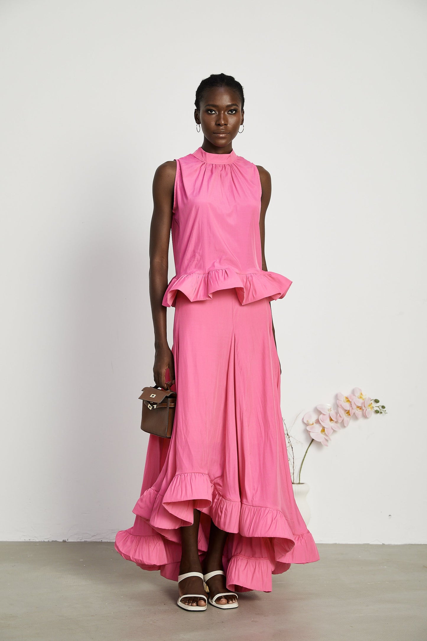 Mathilde pink ruffled top & skirt matching set