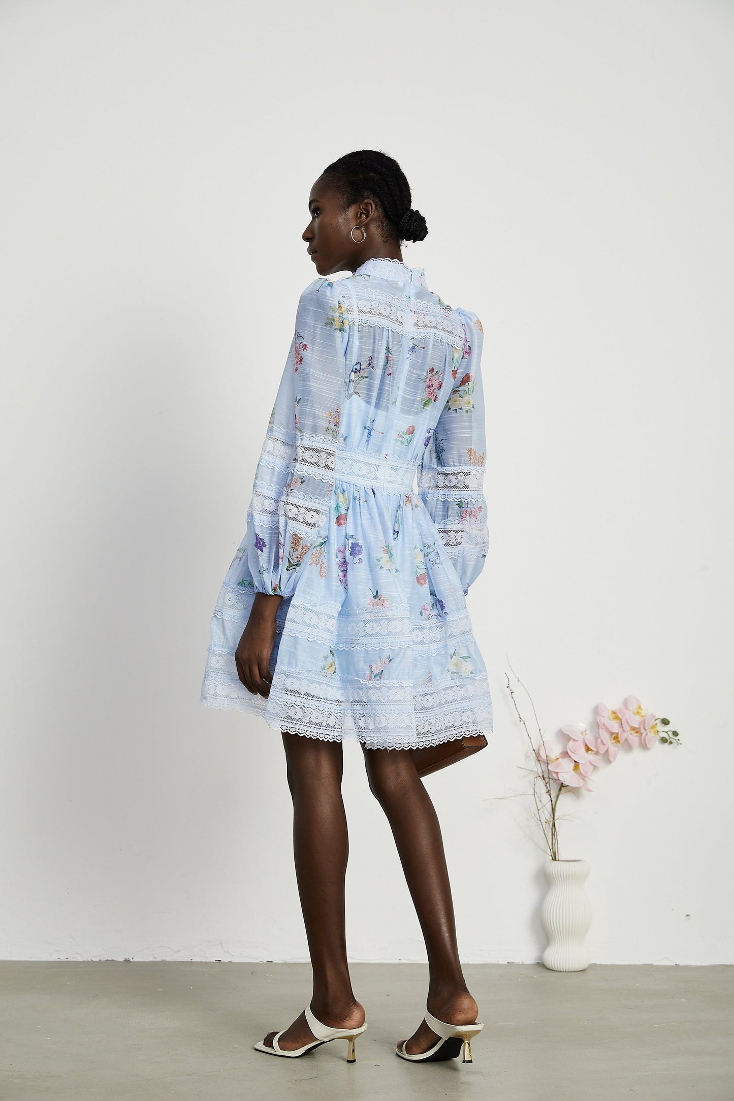 Titania floral-print lace-detail mini dress