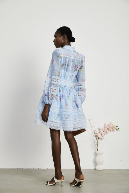 Titania floral-print lace-detail mini dress