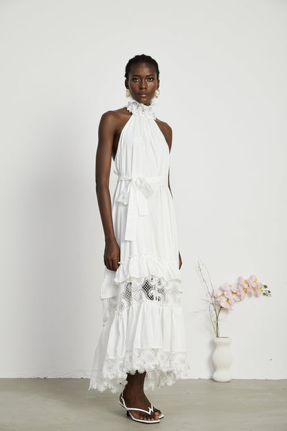 Neri white guipure-lace midi dress