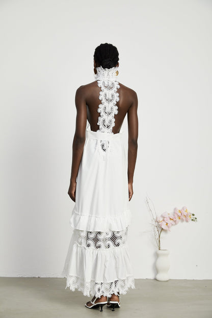 Neri white guipure-lace midi dress