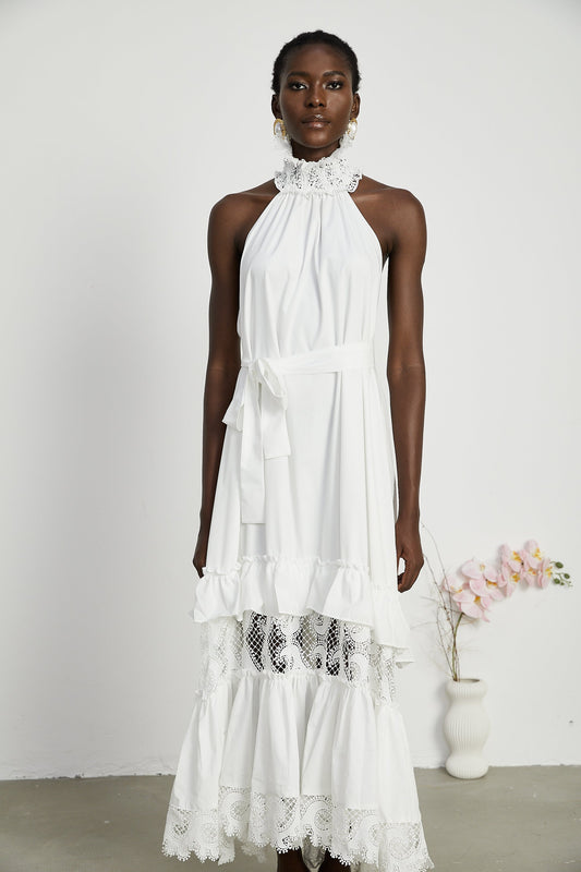 Neri white guipure-lace midi dress
