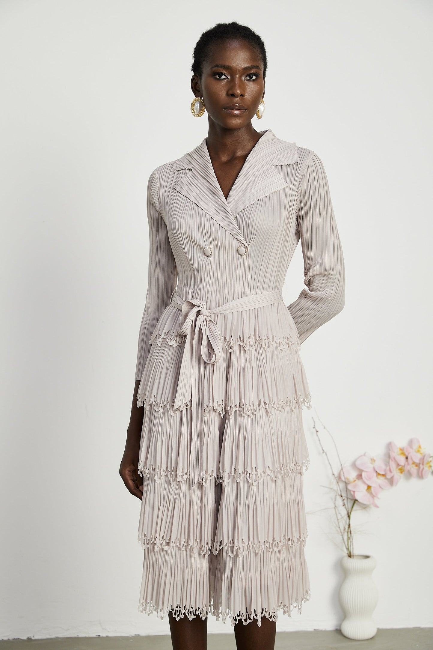 Marjolaine tiered pleated midi dress (US Only)