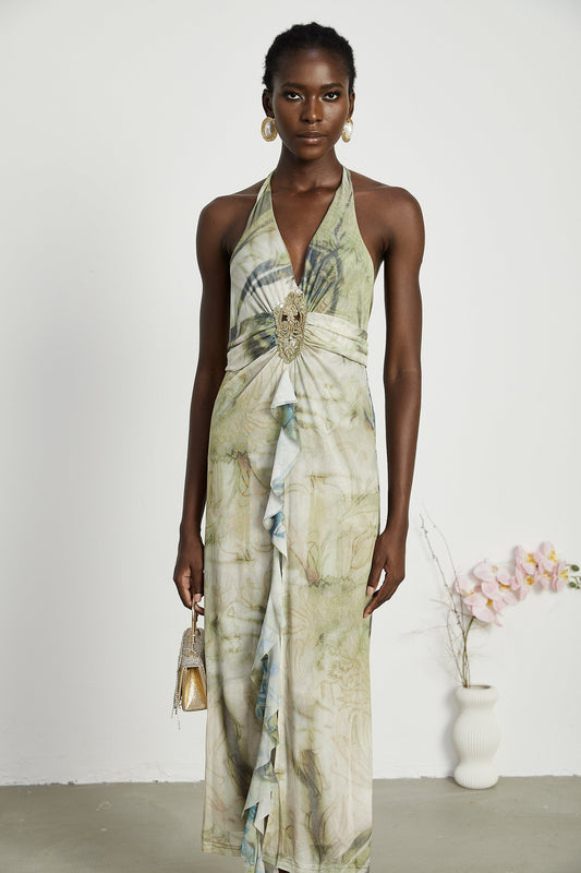 Éliane ombre-print halterneck midi dress