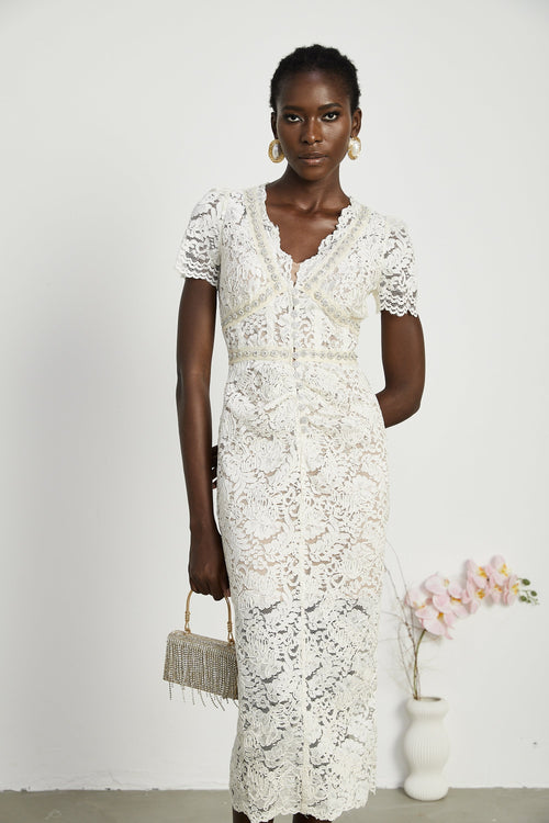 Kalena embellished lace midi dress